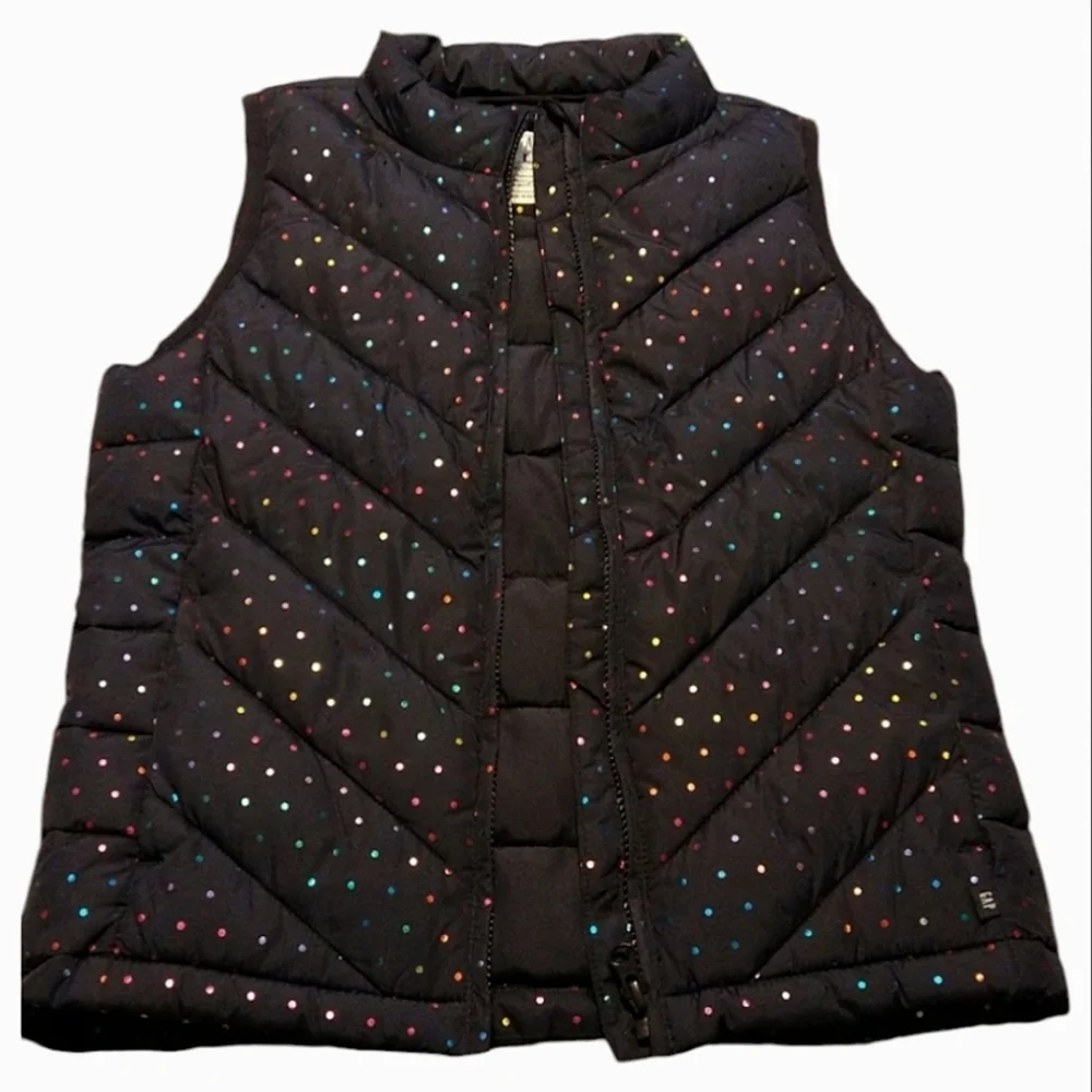 GAP navy bubble vest with rainbow polka dots size L